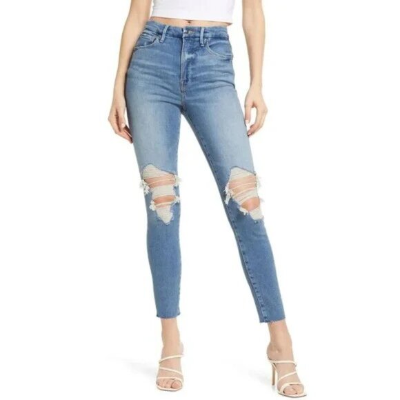 Good American Denim - New Good American Good Waist Distressed Jeans P5495